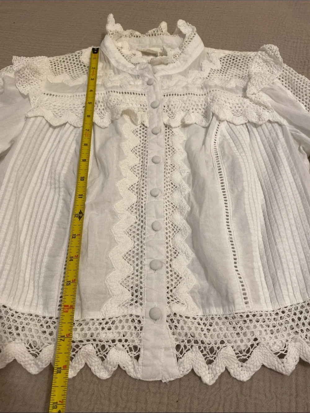 By Anthropologie Ruffled Lace  White Eyelet Lace Button-Front Blouse. Size S